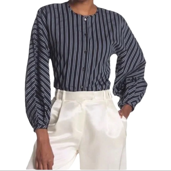 Club Monaco Tailored Striped Shirt Dolman Sleeves Top Navy Size XS - Picture 2 of 2